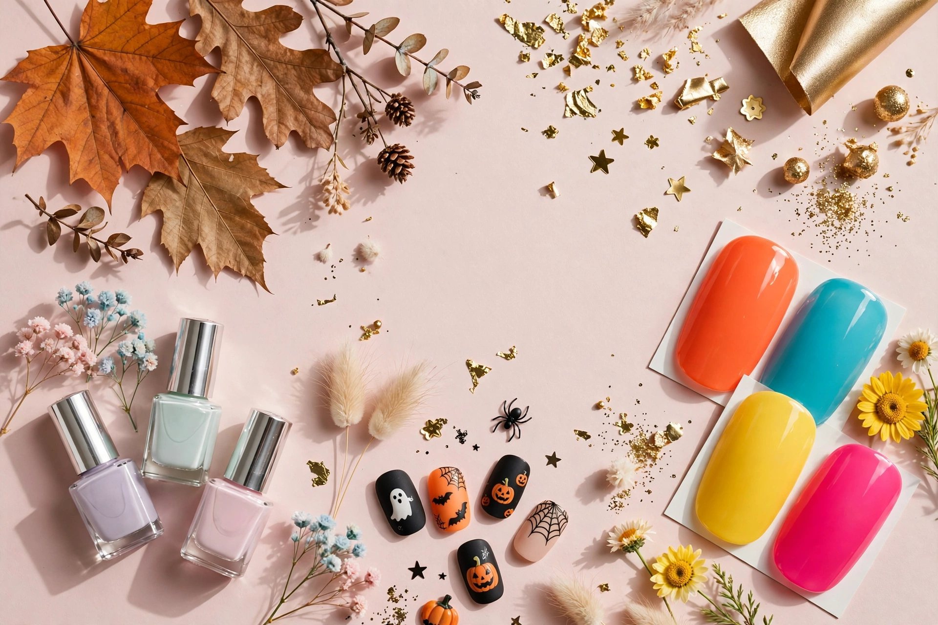 Seasonal nail designs for Halloween, Christmas, spring, summer, and special occasions.