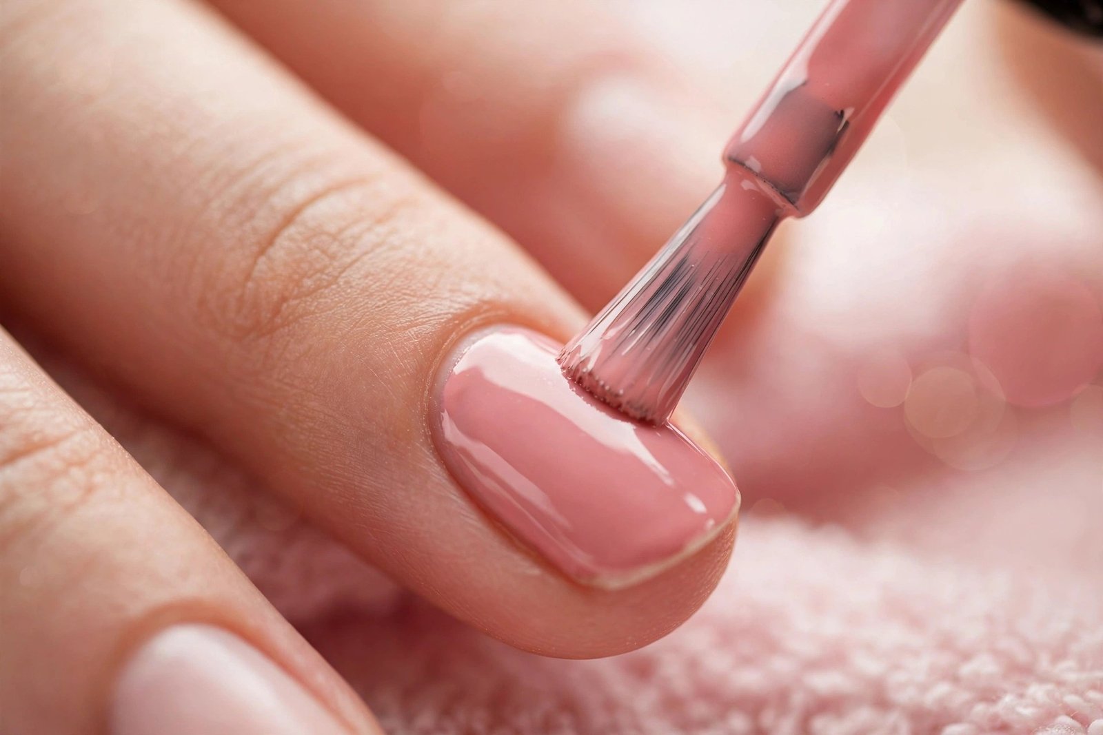 Applying a thin coat of regular nail polish with a brush
