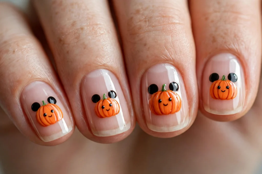 Disney Halloween nail designs with Mickey pumpkin nail art