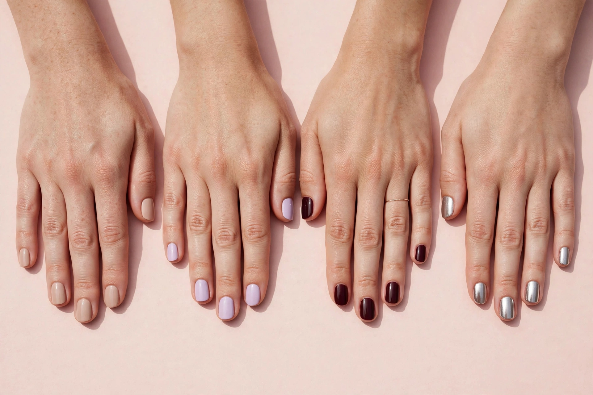 img4-colors Short nail color ideas featuring nude, pastel, dark, and chrome shades