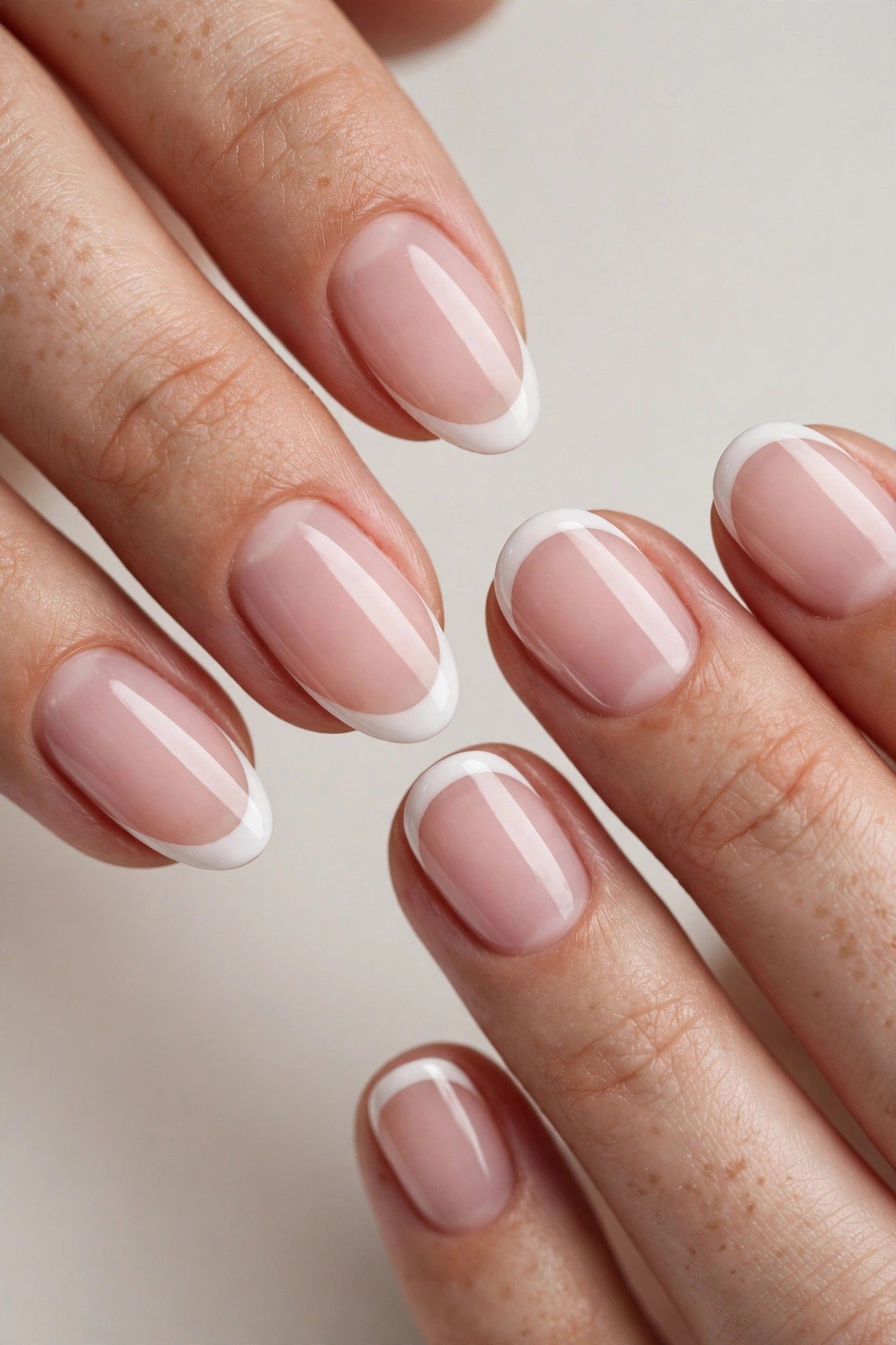 French manicure on oval and round nails
