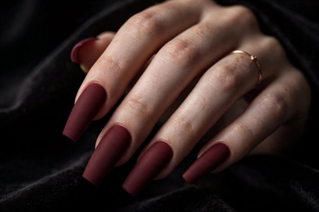 Coffin and stiletto shaped nails close-up