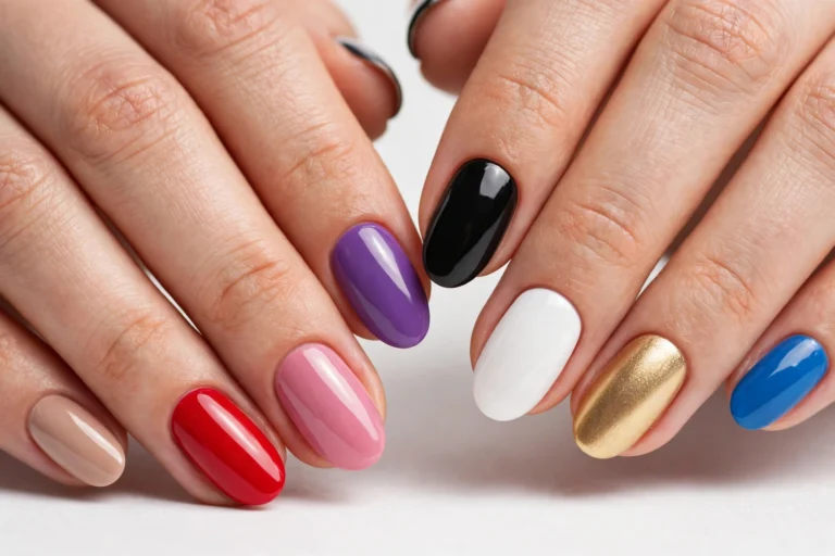 Nails painted in many different colors, one shade on each nail