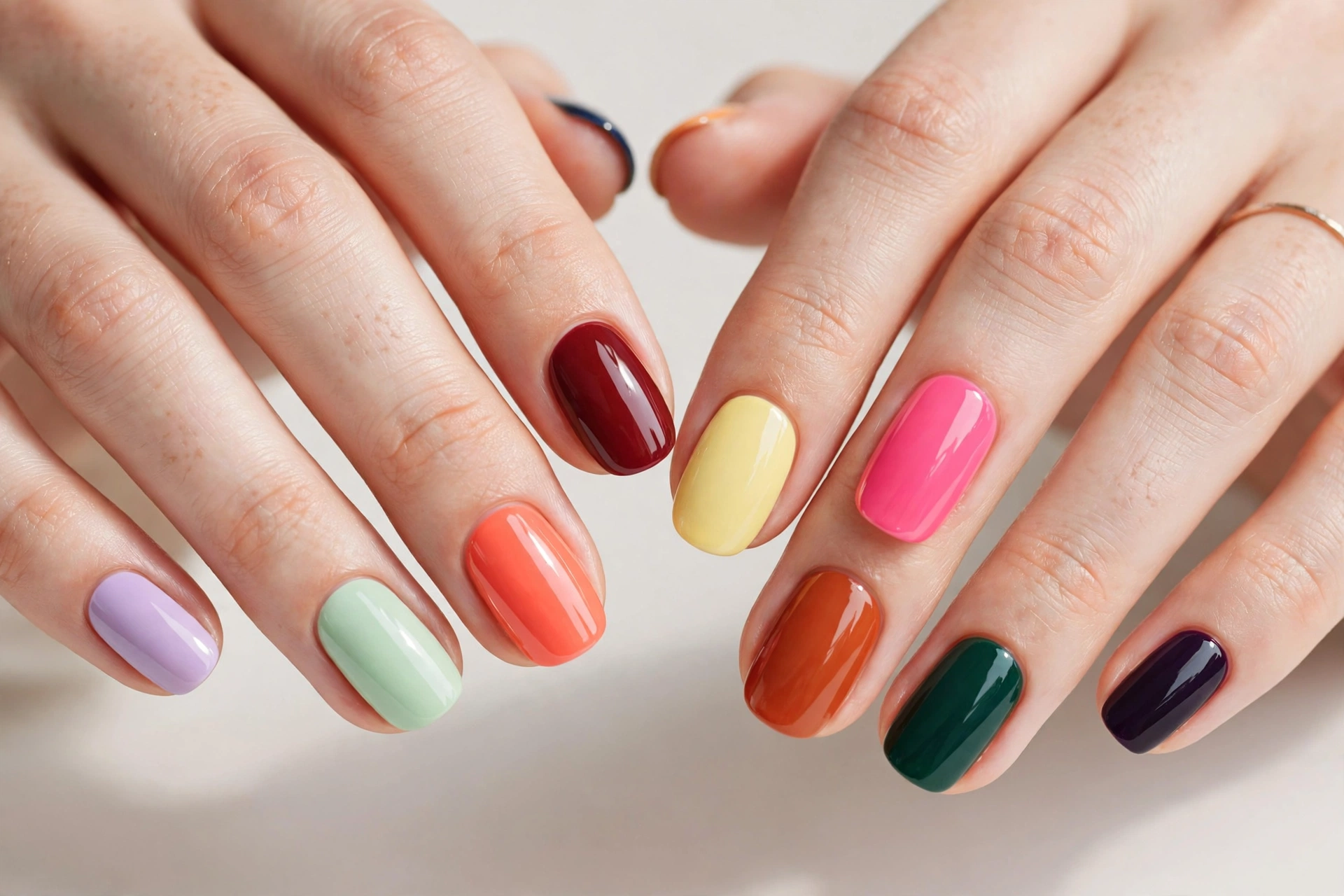 Seasonal nail colors from spring pastels to winter deep shades